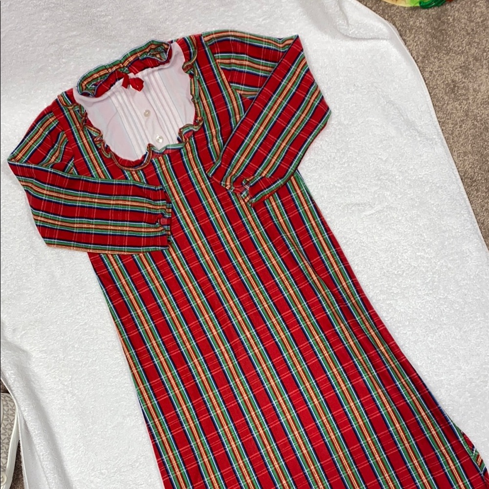 Vintage Her Majesty long red green plaid polyester nightgown size 10